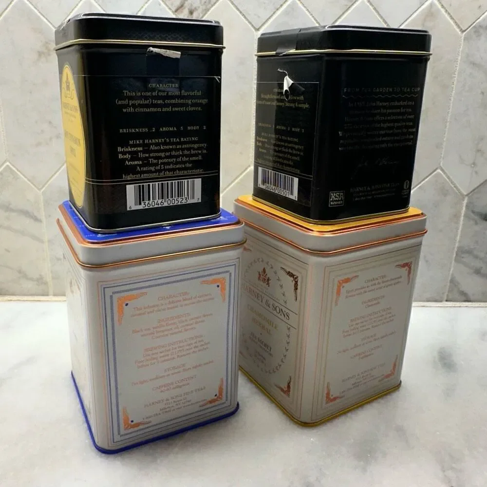 Vintage Harney & Sons Metal Tins Tea Cans Set of 4 (does not contain tea)